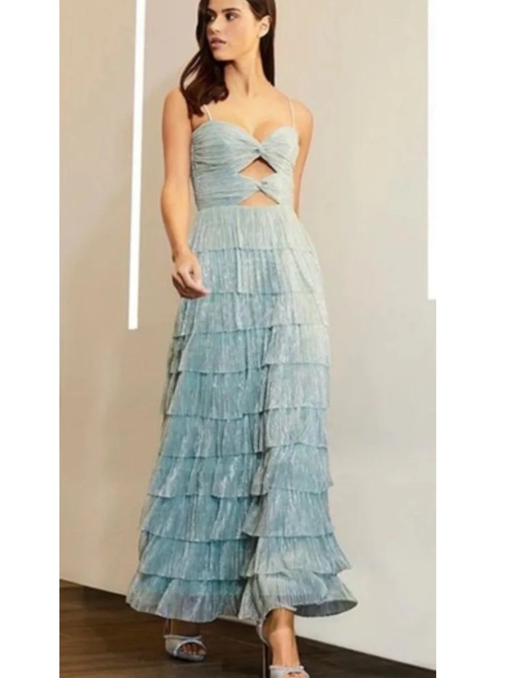 Gianni Bini Light Blue Tiered Cutout Maxi Dress